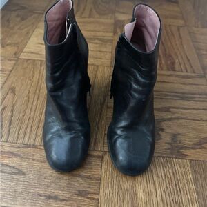 Stephane Kelian Black Leather Ankle Boots with Pink Lining